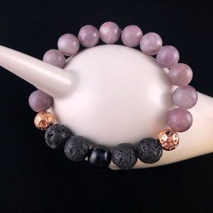 Lavender tourmaline, lava &blue goldstone bracelet